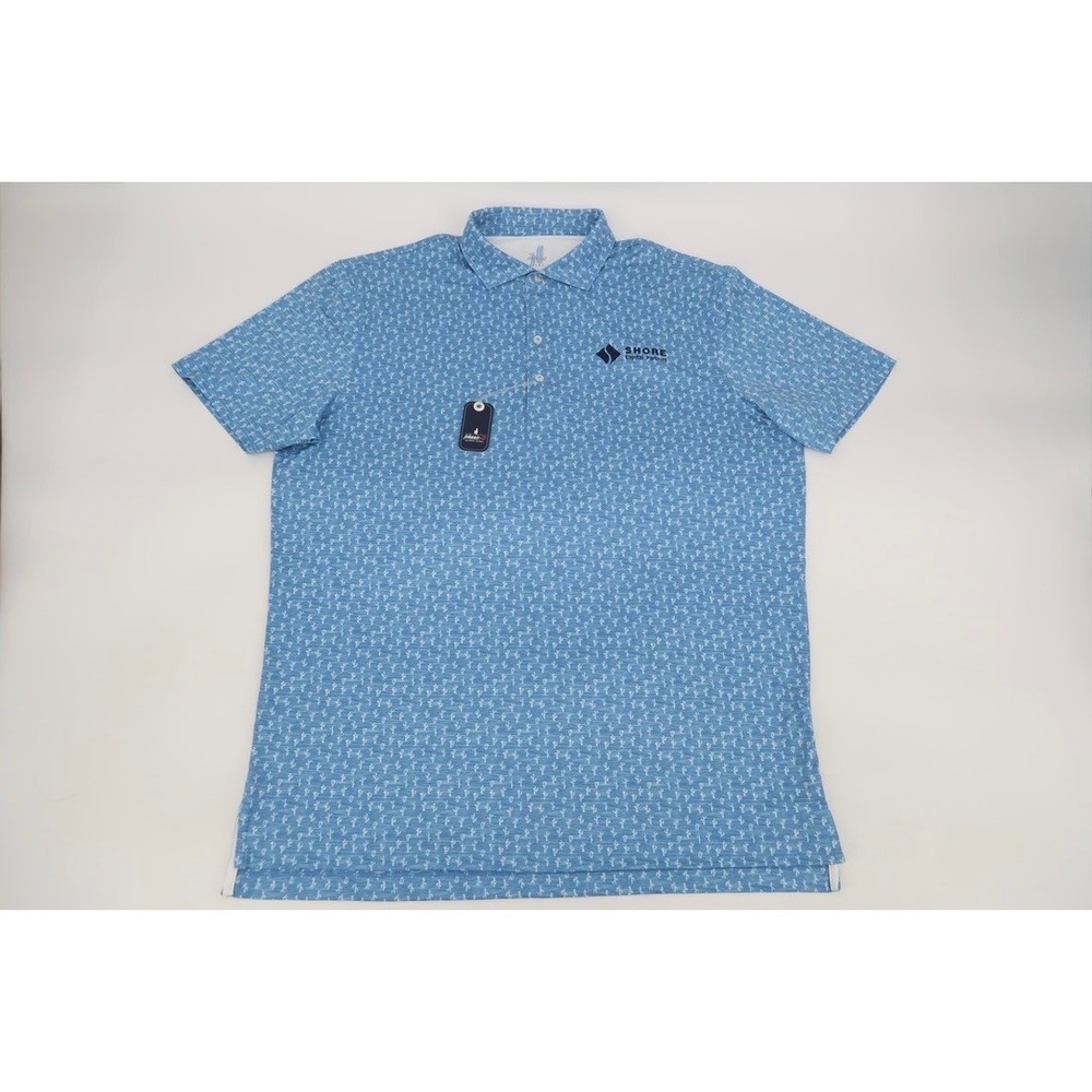 johnnie-O Featherweight Performance Polo Mojave Blue Cactus All Over Mens Large - Picture 2 of 13
